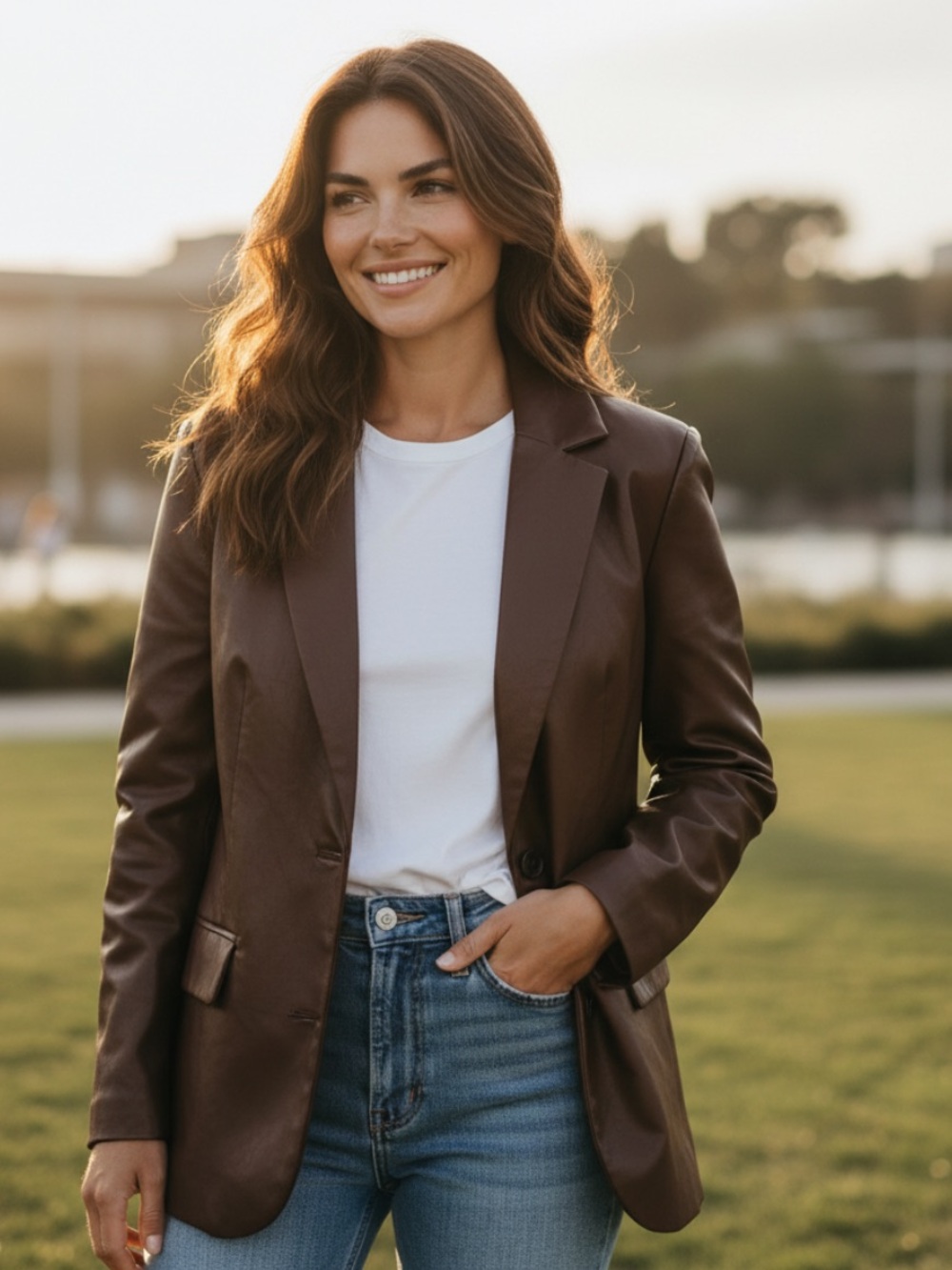 Abercrombie & Fitch Women's Dark Brown Vegan Leather Blazer NWT